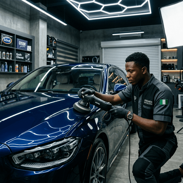Nigerian Technician Polishing Car